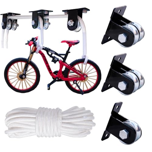 Wall & Ceiling Mount Double Pulleys System with 65Ft Nylon Rope | 1 Pcs Single Pulley & 2 Pcs Double Pulleys,suitable for lifting, DIY loft and many other uses