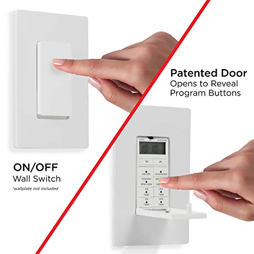 UltraPro in-Wall Digital Timer Switch, Countdown, Custom On/Off, 1 Pack | Countdown Mode, 2 Custom Programs, Manual Override, Single-Pole or 3-Way, White & Light Almond Faceplates, Neutral Required - style: 24HR Digital Timer
