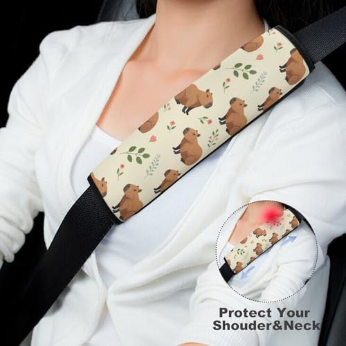 Universal Fit Cute Capybara Flroal Car Seat Belt Pad for Elderly Support, Stroller Pushchair High Chair, 1 Pair Shoulder Harness Cover Neck and Shoulder Support - color: Pattern 1105