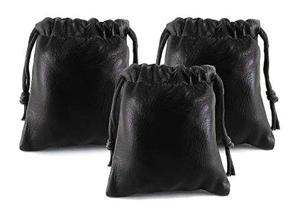 3 Pack Lambskin Leather Drawstrings Pouch: Black, 11.5cm X 11.5cm - color: Black