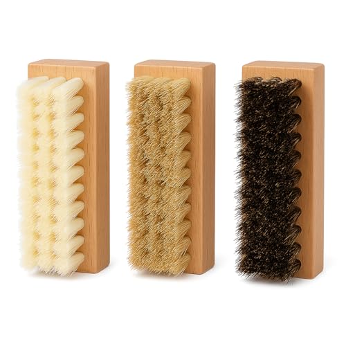 3 Small Shoe Brushes, Shoes Cleaning Brush Kit, Suede Shoe Cleaner, Boot White Sneaker Cleaner with Nylon Boar Horsehair Bristles Suede Brush for Canvas Leather Bags Jackets Scrub & Polish