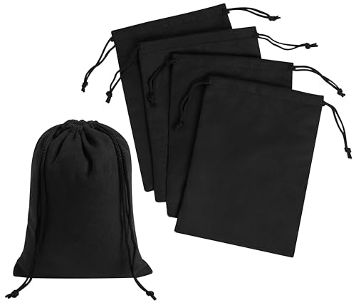 Premium Microfiber Drawstring Bags (Set of 5) – Multipurpose Travel Storage Pouches for Cords, Toiletries, Jewelry, Shoes – Durable Organizer with Strong Drawstring Closure (Black, 5 x 7 Inches) - size: 5 x 7 Inches