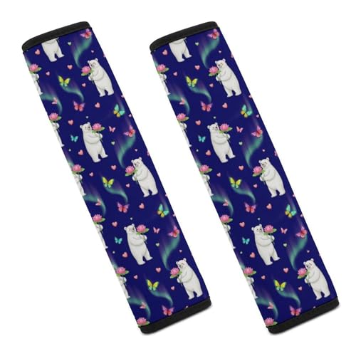2 Pack Polar Bears North Pole Lotus Butterfly Car Seat Belt Pad Universal Soft and Comfortable Harness Pads Strap for Adult Use, Most Cars, Easy Install (No Tool) - color: Pattern 355