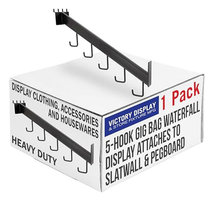 5-Hook Gig Bag Waterfall Display Attaches to Slatwall & Pegboard, Used for Displaying Clothing, Accessories, and Housewares (Quantity 1) (1, Black)