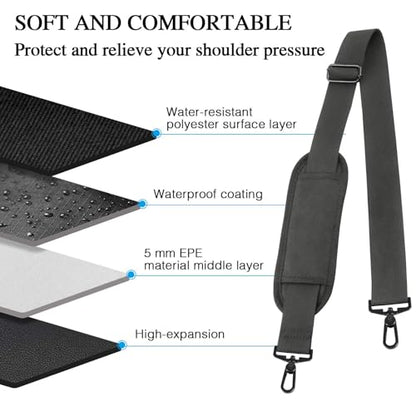 Taygeer Crossbody Strap Replacement, 52" Universal Laptop Bag Strap, Grey | Detachable Padded Adjustable Belt, with Metal Hook Clip, for Briefcase Carrier Satchel Case Gym Duffle Messenger Shoulder Bag - color: A-grey