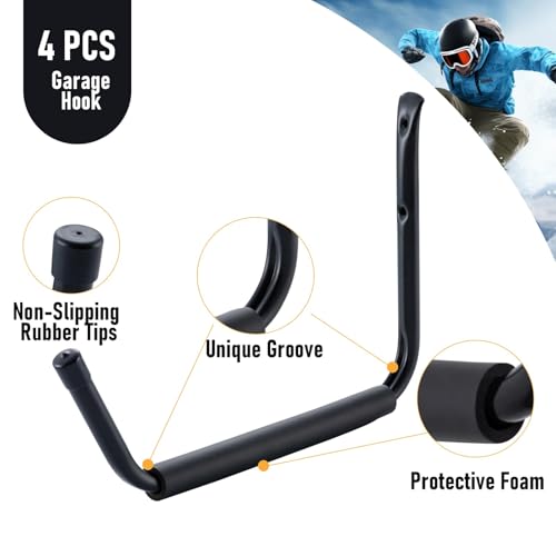 HOME MASTER HARDWARE Heavy Duty 11" Jumbo Garage Wall Hooks 4 Pack – 45 LB Kayak Storage Rack, Wall Mount for Canoe, Bicycle, Ladder & Large Gear - size: 15 in