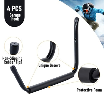 HOME MASTER HARDWARE Heavy Duty 11" Jumbo Garage Wall Hooks 4 Pack – 45 LB Kayak Storage Rack, Wall Mount for Canoe, Bicycle, Ladder & Large Gear - size: 15 in