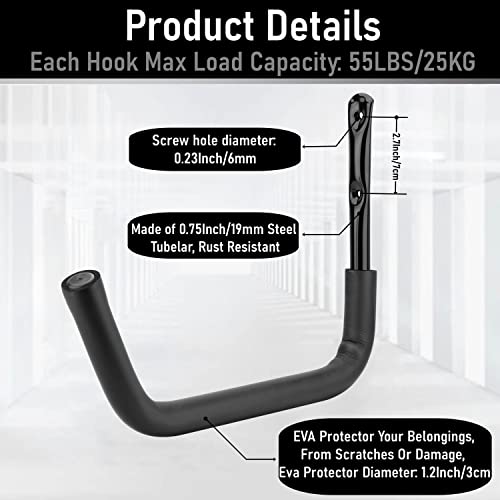 Kayak Storage Hook, Heavy Duty Steel Kayak Storage Rack, Wall Mount Garage Hanger for Ladder, Canoe, Surfboard, Paddle Board