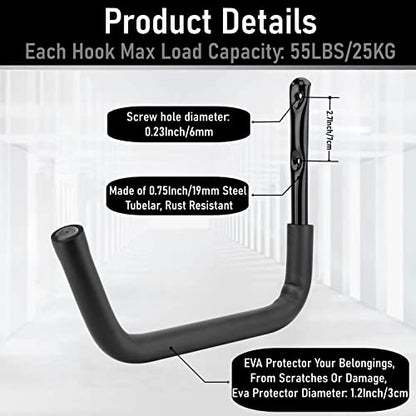 Kayak Storage Hook, Heavy Duty Steel Kayak Storage Rack, Wall Mount Garage Hanger for Ladder, Canoe, Surfboard, Paddle Board