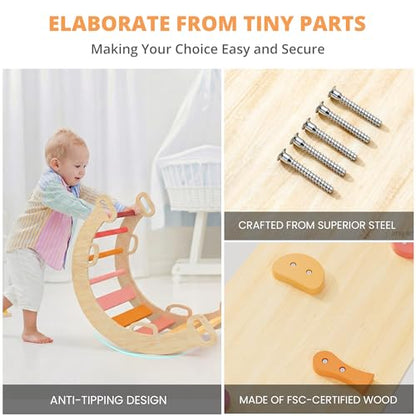 BlueWood Pikler Triangle Set, Toddler Climbing Toys Indoor 7in1 Foldable | Wooden Climber for Kids, Montessori Philosophy Play Jungle Gym with Arch, Ramp, Ladder (Farm Charm Autumn) - color: Farm Charm Autumn