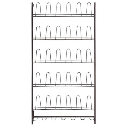 MyGift 5-Tier Wall Mounted Dark Brown Metal 18 Pair Boot and Shoe Storage Rack Organizer Stand - color: Brown (5 Tier, 18 Pairs)