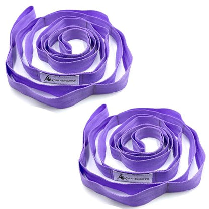 Stretching Strap Yoga Strap with Loops, Stretch Straps for Physical Therapy, Non-Elastic Exercise Strap for Pilates, Dance and Gymnastics with Workout Guide - color: Purple+Purple