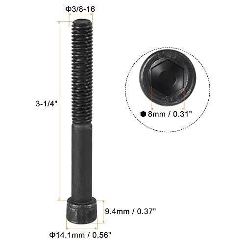 uxcell 3/8-16x3-1/4" Hex Socket Head Cap Screw Bolts 12.9 Grade Alloy Steel 5pcs - size: 3/8x3-1/4"