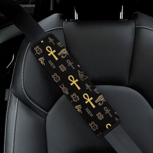 2PCS Ancient Egyptian Ankh Cross Gold Allahu Akbar Anubis Car Seat Straps Shoulder Pads Universal Soft and Comfortable Seat Belt Covers Cushion for Child, All Vehicles, Shock Absorption - color: Pattern 1141