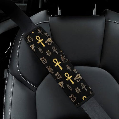 2PCS Ancient Egyptian Ankh Cross Gold Allahu Akbar Anubis Car Seat Straps Shoulder Pads Universal Soft and Comfortable Seat Belt Covers Cushion for Child, All Vehicles, Shock Absorption - color: Pattern 1141