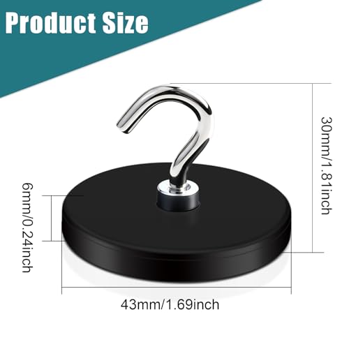 5 Pcs Rubber Coated Magnets, 30LBS Bolt on Magnets with M6 Threaded Strong Neodymium Magnet with Hooks, Flat Rubber Coated Magnetic Hooks - size: 1.6x0.23in/Hook-5pack