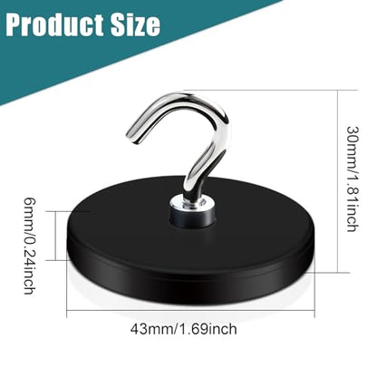5 Pcs Rubber Coated Magnets, 30LBS Bolt on Magnets with M6 Threaded Strong Neodymium Magnet with Hooks, Flat Rubber Coated Magnetic Hooks - size: 1.6x0.23in/Hook-5pack