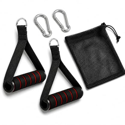 Cable Machine Handles 2 Pack, Foam Grip Exercise Handles with Carabiners and Mesh Bag for Lat Pulldown, Cable Rows, Tricep Pushdown, Resistance Bands and Home Gym Workouts