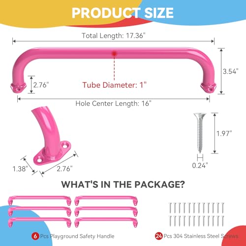 17.3 Inch Playground Handles Monkey Bars Indoor | Metal Grab Handle Hand Grips for Treehouse (Pink, 6 Pack) - color: Pink