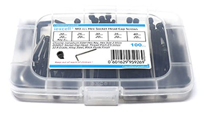 iexcell 100 Pcs M3 x 20/25/30/35/40 Alloy Steel 12.9 Grade Hex Socket Head Cap Screws Bolts Assortment Kit, Black Oxide Finish - size: M3 x 20/25/30/35/40mm