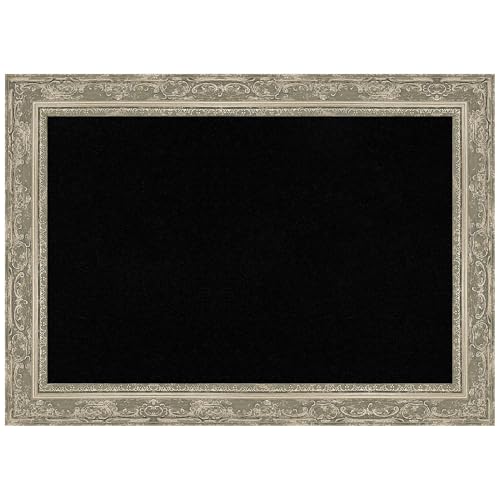 Amanti Art Black Cork Board for Wall, 20x28 Vision Board with Silver Frame, Medium Corkboard Office Decor for Home Organization, Traditional Corkboard Pinboard to Display Items for Home Organization - color: Filigree Silver, size: 28" x 20"