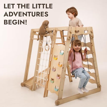 Goodevas Improves 9-in-1 Indoor Climbing Frame for Kids, Montessori Climbing Frame with Slide, Swing, Climbing Wall, Climbing Triangle - Playground for Nursery - size: Toddler Playground