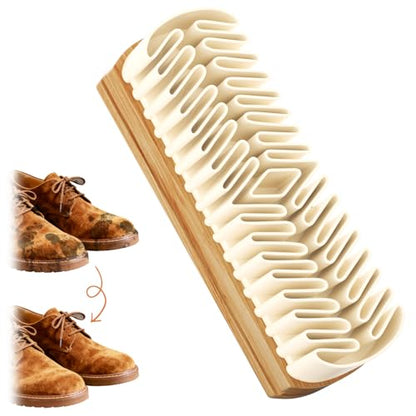 Suede Shoe Brush, 2-in-1 Cleaner with Rubber Brush Head(White) | Rubber Shoe Brush, Suede Eraser and Cleaner for Shoes, Jacket, Purse, Bags, Sofa with Wooden Handle