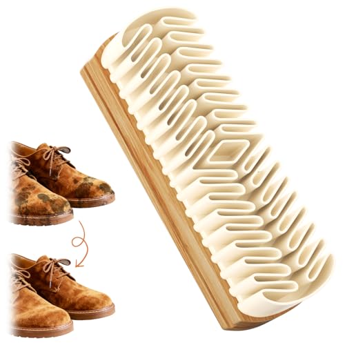 Suede Shoe Brush, 2-in-1 Cleaner with Rubber Brush Head(White) | Rubber Shoe Brush, Suede Eraser and Cleaner for Shoes, Jacket, Purse, Bags, Sofa with Wooden Handle