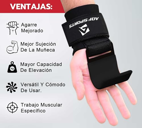 AQF Weight Lifting Hooks (Pair) - Neoprene Padded Wrist Strap for Deadlift - color: Black