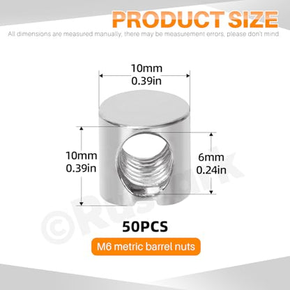 50Pcs M6x10mm Nickle Barrel Nuts Assortment Kit Metric Cross Dowels Slotted Nut Furniture Nuts Cross Dowel Hammer Nut for Wood Furniture Beds Crib Chairs - style: nickle plated 6x10MM barrel nuts