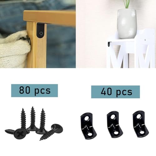 40PCS L Bracket Corner Brace Shelf Brackets 90 Degree Right Angle Bracket Black Thickening Steady Metal Corner Brackets with 80PCS Screws for Wood Cabinets Wardrobes Shelves Bookshelves Sofas Beds - size: 40PCS L Bracket Corner