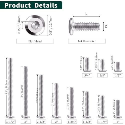 1/4-20 x 3 Hex Socket Head Cap Screws, 304 Stainless Steel 18-8, Chamfered Countersunk Machine Screws for Furniture, Binding, Machinery, Automotive, DIY Projects, 25 PCS - size: 1/4-20 x 3"