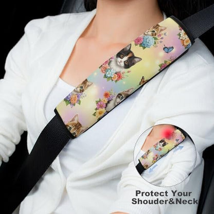 2 Pack Universal Fit Seat Belt Shoulder Pad for Kids, Car Seats Pushchair Strollers High Chair Pushchair, Cute Cat Floral Art Shoulder Protector, Anti-Slip Pad - color: Pattern 883