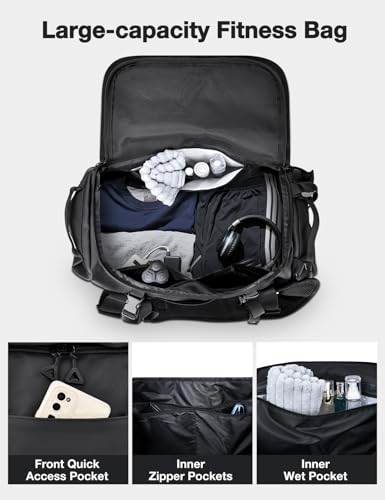 Gym Bag for Men Convertible Large-Capacity Gym Backpack, Water-Resistant Travel Duffel with Shoe Compartment, Quick Access Pockets & Adjustable Straps