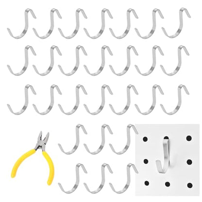 Pegboard J Hooks Silver 80pcs Peg Board Metal Tool Hangers for Garage Craft | 1/4" Pegboard Accessories, Stainless Steel Hooks with A Small Plier, Adjustable J Hook for Slot Panels, Wire Shelving, Racks - style: 80pcs Silver J Hooks