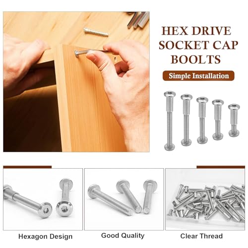 M6 Hex Drive Socket Cap Bolt Kit, Silver, 30 Sets | M6x16/25/35/45/55mm, Includes Allen Wrench, Countersunk Screw Barrel Nuts, For Furniture & Cabinet - color: Silver, size: M6x16/25/35/45/55mm