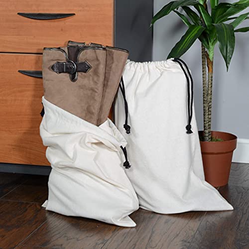 ZENPAC Cowboy Boot Bag, Beige Duster Flannel Pouch with Drawstring Closure, Washable Breathable Cotton Fabric for Shoes, Luggage, 12.5x20.5 2 Pack - color: Beige, size: 12.5x20.5 Inch (Pack of 2)