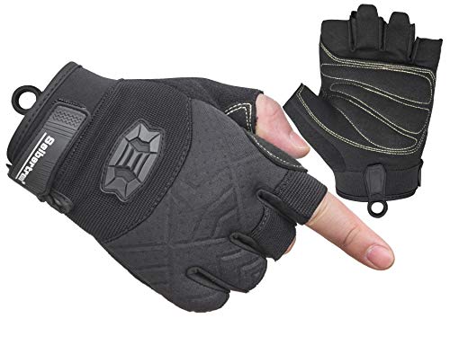 Seibertron Full or Half Finger Padded Palm Lightweight Breathable Climbing Rope Gloves for Climbers, Rock Climbing, Rescue, Adventure, Sailing, Kayaking, Outdoor Sports - color: 1/2 Finger Black, size: X-Small