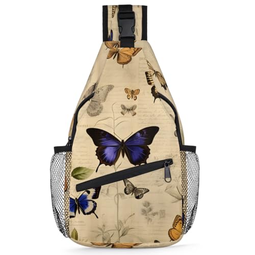 Retro Butterfly Sling Bags for Women Men, Waterproof Crossbody Sling Backpack Travel Outdoor Sports Chest Bag - color: Grey