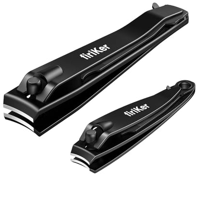 firiKer Nail Clippers Set, Heavy Duty Black Matte Stainless Steel Nail Clipper with Nail File,Fingernail and Toenail Clipper Cutters, Nail Clipper Tools Gift for Men & Women - color: Black