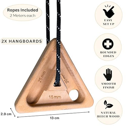 Bellaroca® Portable Hangboard for Rock Climbing – Wooden Climbing Fingerboard with Adjustable Rubber Plates and 12+ Grip Combinations for Bouldering and Finger Strength Training - style: Triangles