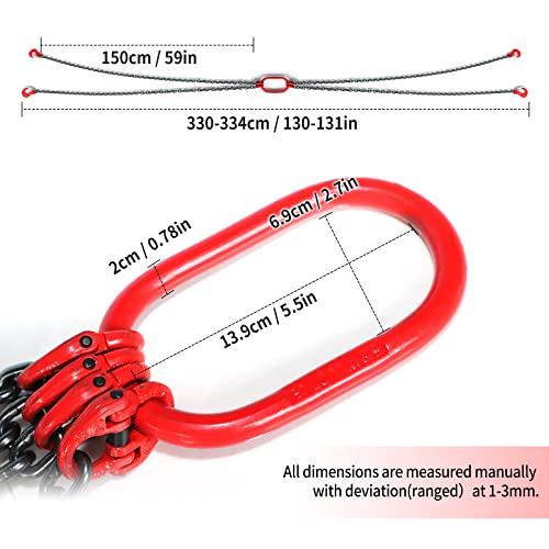 Pindex 1/4 Inch X 5 Ft Chain Slings for Lifting, G80 Alloy Steel Lifting Sling Hoist 3 Ton with 4 Leg Grab Hooks, 5 Feet - size: 5Ft 3T G80 Alloy