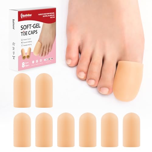 Bukihome 8 Pcs Gel Toe Cap, Big Toe Protector for Women Men - Cushions and Protects to Cover Toes, Relief Toe Pain from Ingrown Toenails, Corns, Blisters, Hammer Toes (Large Size) - color: Beige, size: Large