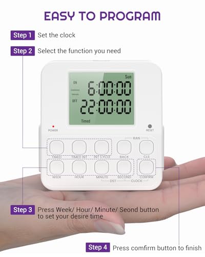 NEARPOW 2-Pack Dual 7 Day Programmable Timer Outlet, Infinite Repeat Cycle | 20 ON/OFF Programs, 24H Digital Indoor Timed Interval Cycle Power Plug, Heavy Duty Electrical Switch, Heavy Duty 15A/1875W - size: 2 Pack