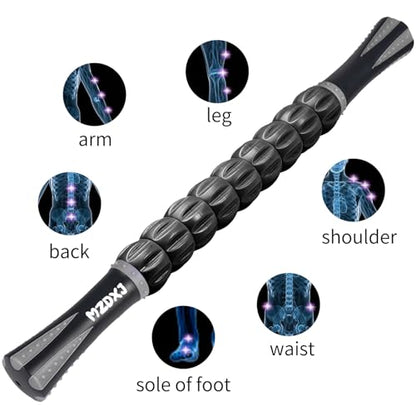 Muscle Roller Massage Roller Stick- Deep Tissue Fascia Blaster for Myofascial Pain Relief, Lymphatic Drainage & Body Sculpting, Handheld Physical Therapy & Recovery Tool (Gray black-18 inch) - color: Grey Black