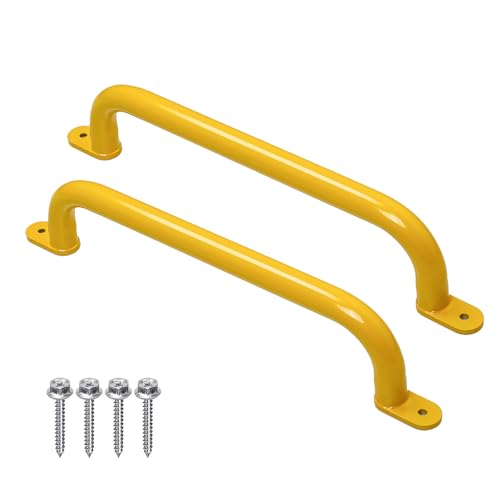 17‘’ Yellow Playground Handles Indoor Kids Monkey Bars Ladders 2Pcs | Heavy Duty Solid Metal, Vibrant Color Smooth Glossy Powder Coating, Comfy Secure Grips for Playset Swing Set Climbing Frame - color: Yellow - 2 Pack