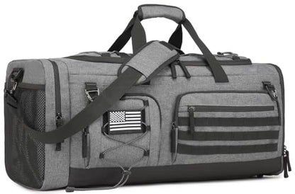 50L Tactical Gym Bag for Men and Women with Shoe & Laptop Compartment | Extra Large Duffle Bag, 3-in-1 Travel Sports Duffel Bags MOLLE Weekender Overnight Bag for Gym, Travel, Black + Gray - color: Black + Gray