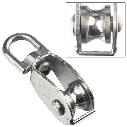 18 PCS M15 Stainless Steel Crane Pulley Blocks with Swivel Hooks, Anti-Rust, Durable Single Pulley Block, Reliable Lifting and Towing Wheels for Wire Rope, Camping, Hiking, and More by GENHAKON