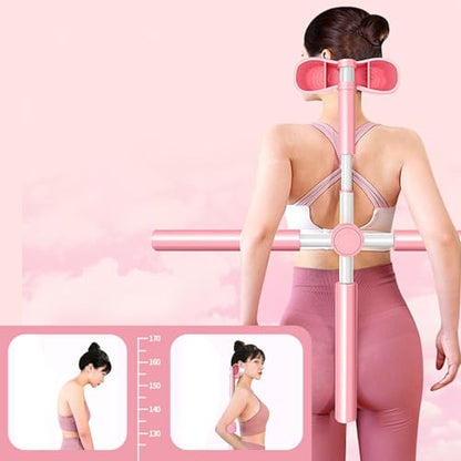 Back Stretcher Yoga Stick Upper Body Alignment Stretching Bar | Exercise Cross Stick for Home Apartment Bodybuilding Fitness Workout After Sports - color: rose