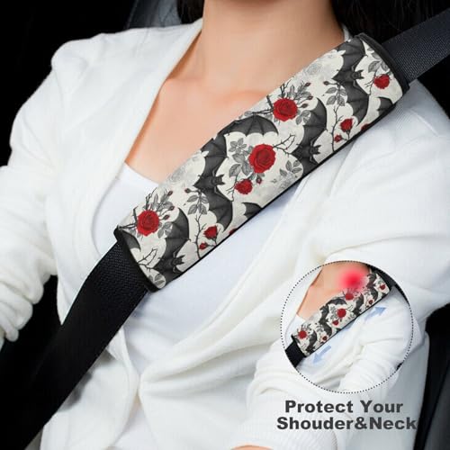 2 Piece Gothic Floral Roses Bat Car Seat Straps Shoulder Pads Universal Fit Automotive Seat Belt Protector for Kids, Car Seats Pushchair Strollers High Chair Pushchair - color: Pattern 1155